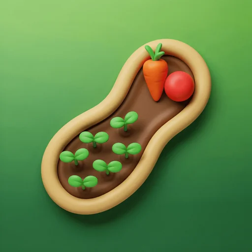 The Wanderhof app icon: a small field with seedlings, a carrot and a tomato.